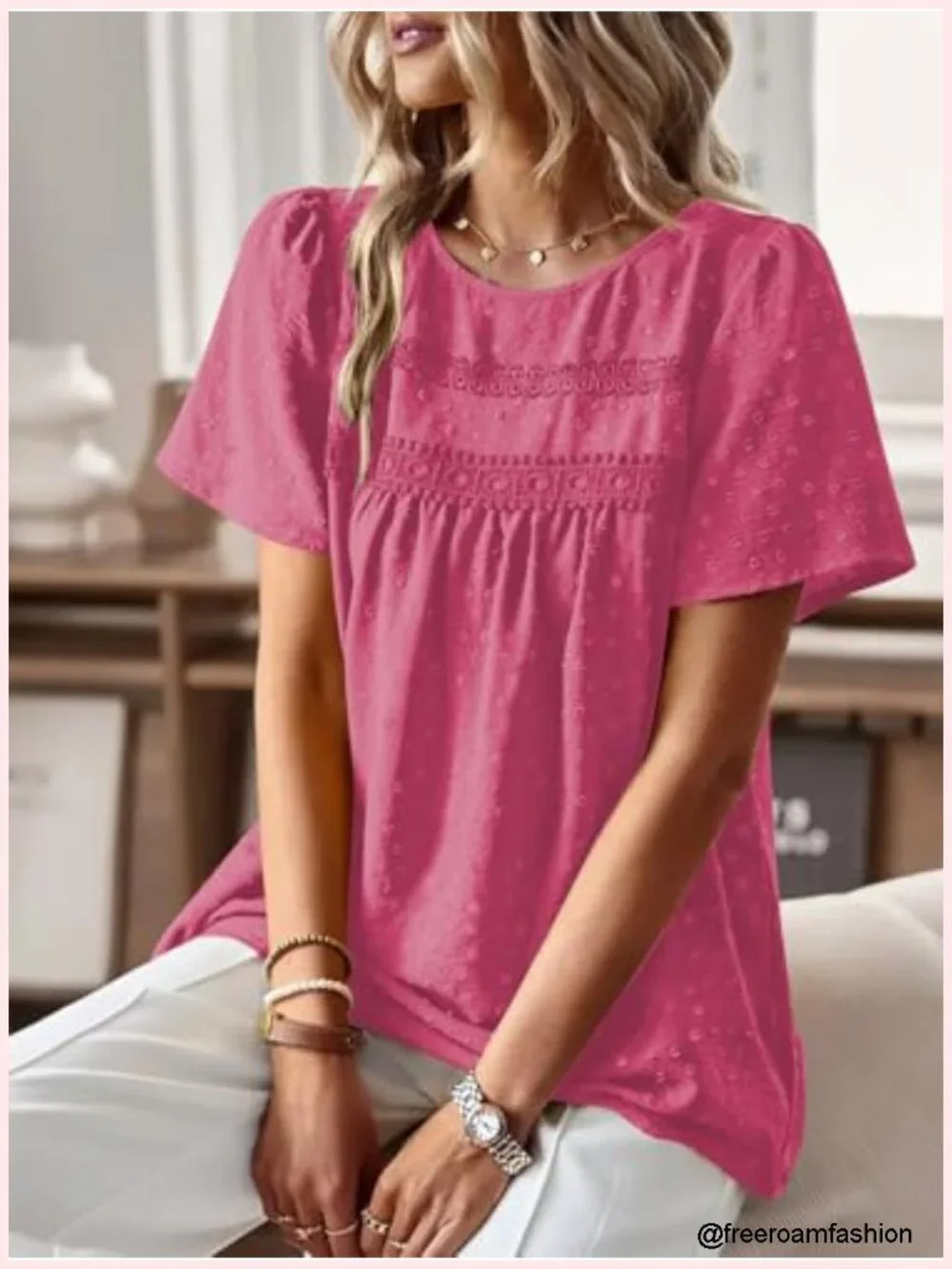 Swiss Dot Chiffon Babydoll Blouse Short Sleeve Tunic Top